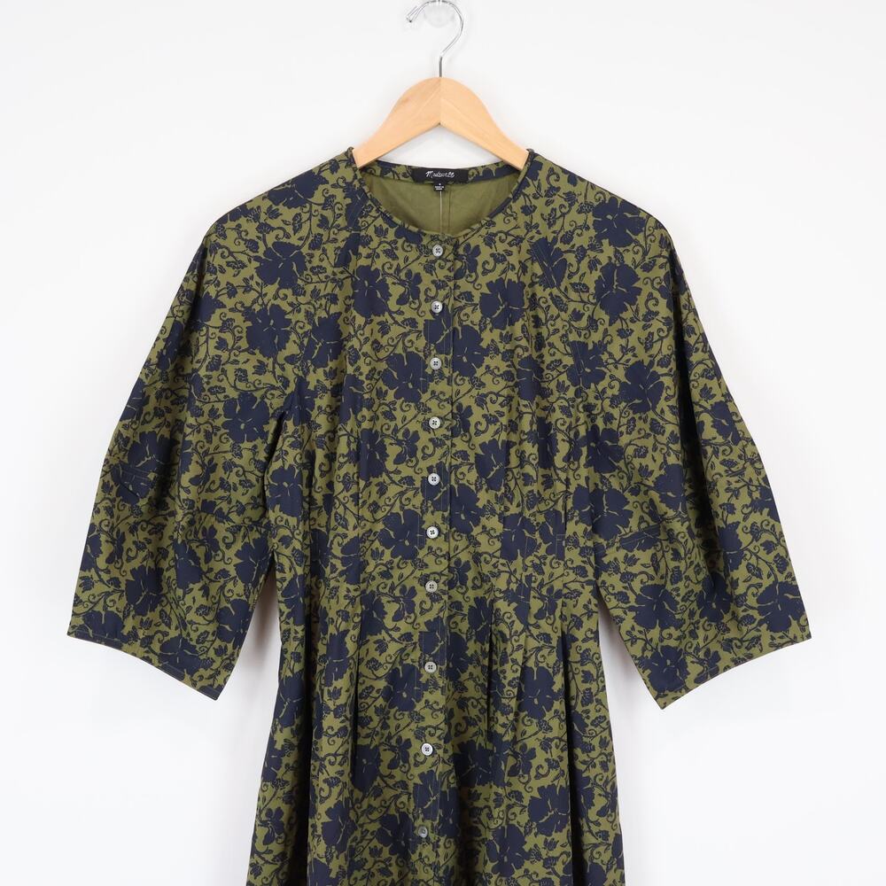 NWT Madewell Sculptural-Sleeve Pleated Poplin Mini Dress Chateau Olive Size 4 - Picture 6 of 10